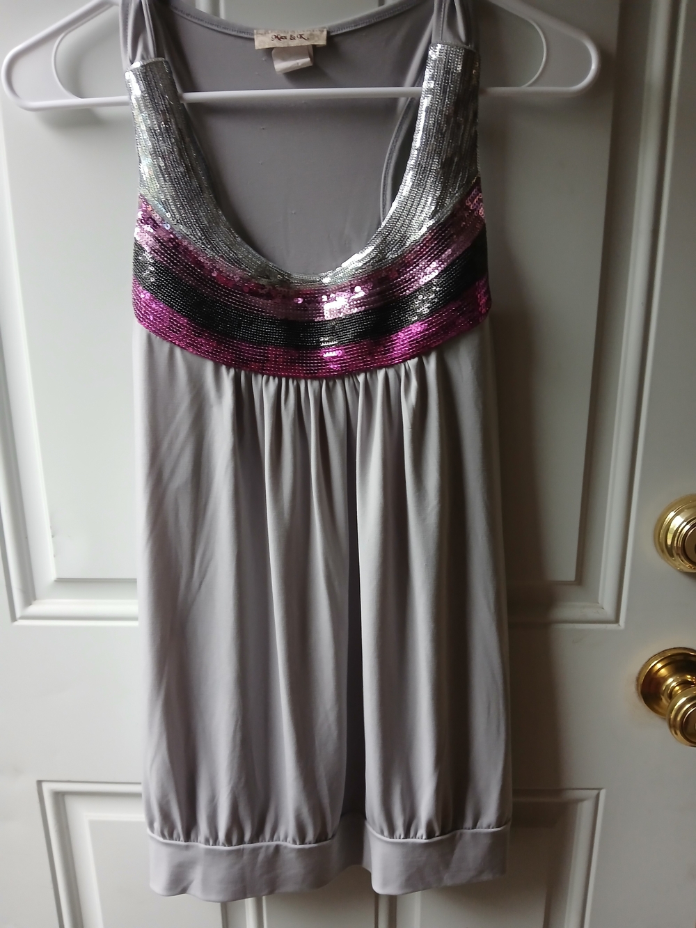 Max and K Sequin-Trim Grey Women's Medium Tank Top